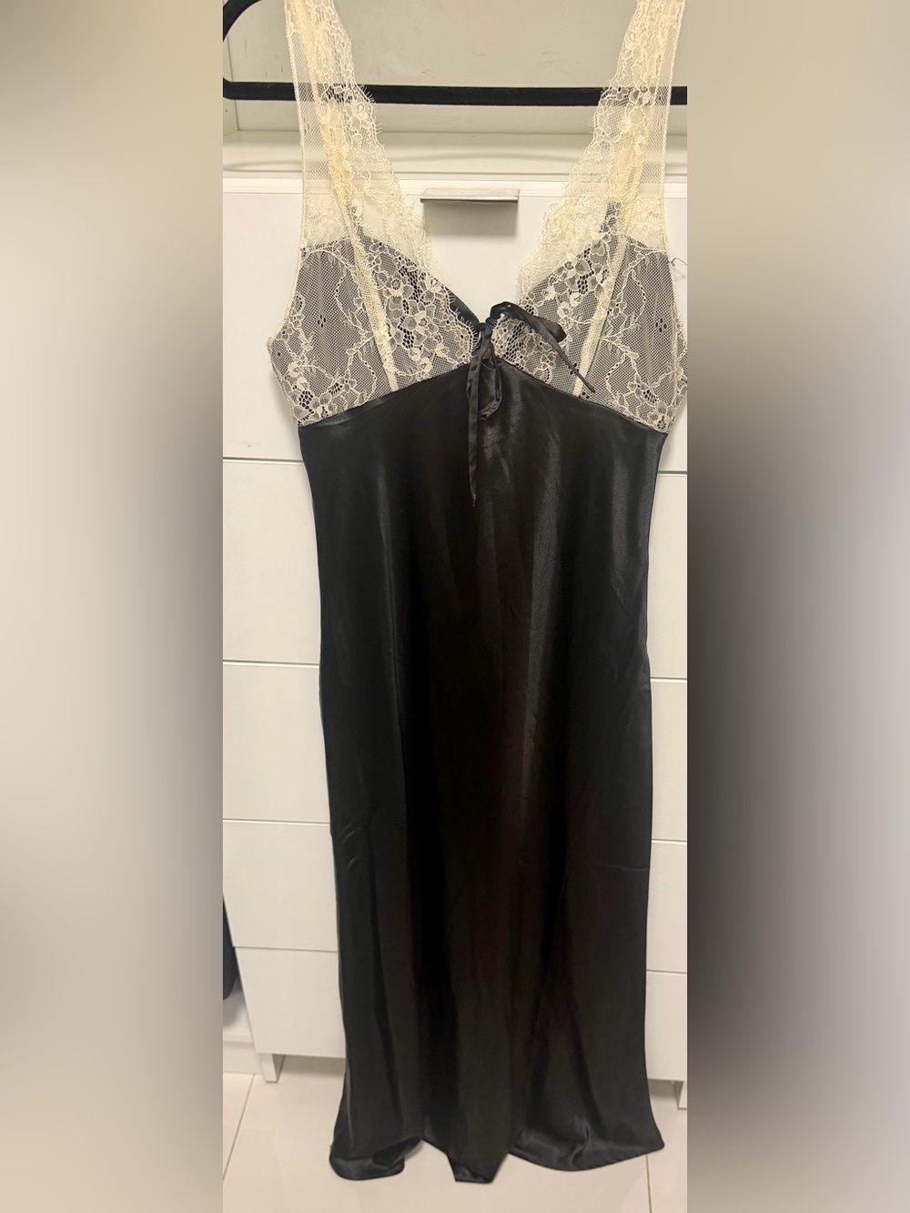 Black Lace-Trim Slip Dress - Elegant Women's Evening Dress